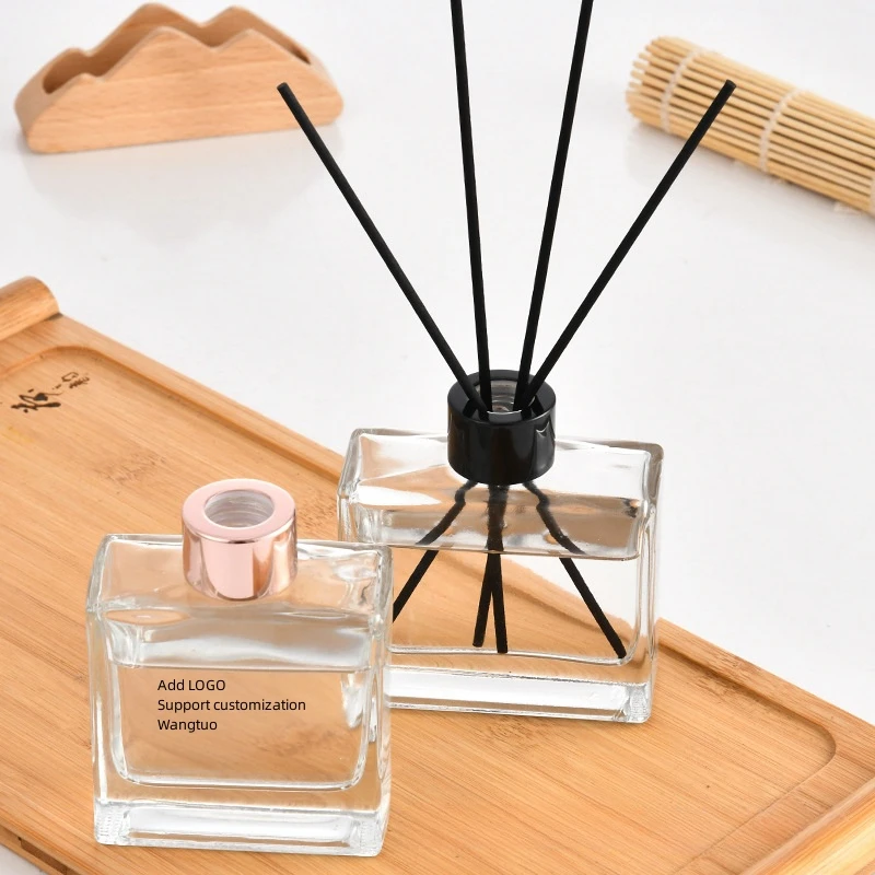Reusable 100ml Empty Luxury Square Flat Clear Perfume Reed Glass Diffuser Bottle With Screw Lids Wholesale