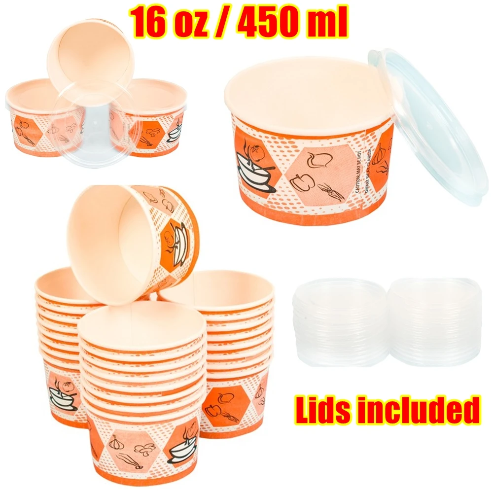 Disposable Soup Container Cup Bowl with Lid Paper Takeaway Soup 16 oz / 450 ml Paper Cups in Turkey