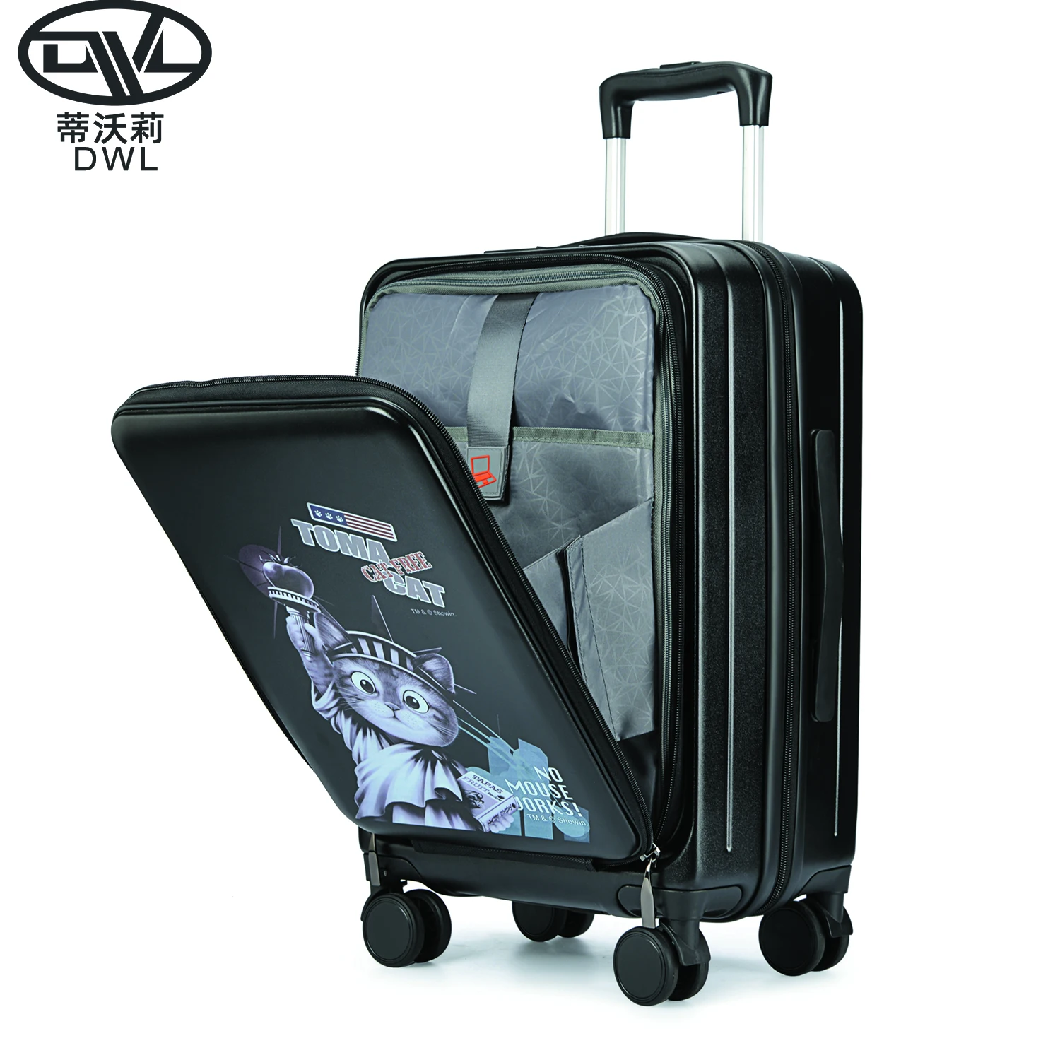 Laptop Suitcase Carry on 20inch Pure PC Front opening Airline Approved Hard Shell with Printing Lightweight Spinner Wheel