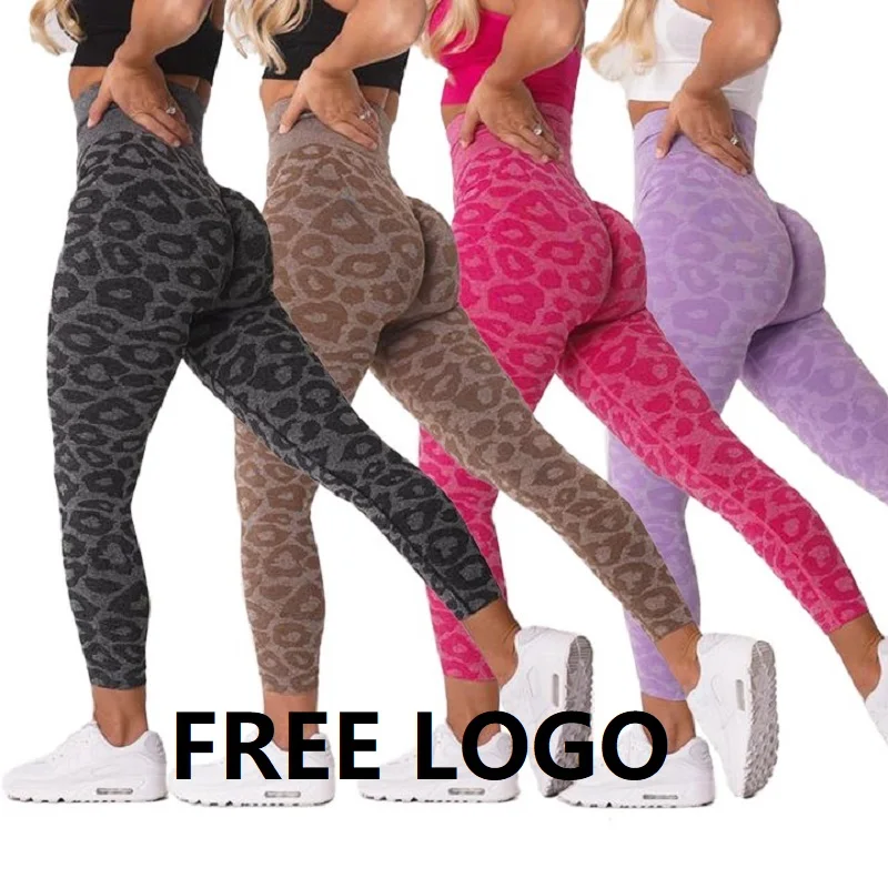 Лидер продаж, укороченные штаны с бесплатным логотипом Amazon, леопардовые жаккардовые бесшовные леггинсы, штаны для йоги с животным принтом, одежда для тренировок XS