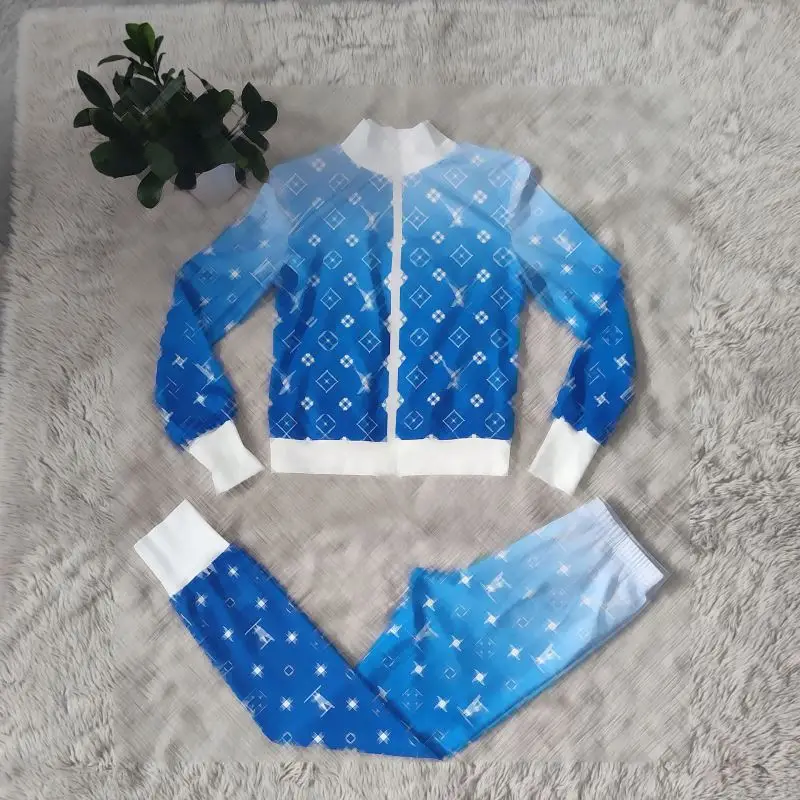 Лидер продаж повседневный темпераментный модный костюм из двух предметов на молнии с длинным рукавом и принтом для женщин Брендовая женская одежда