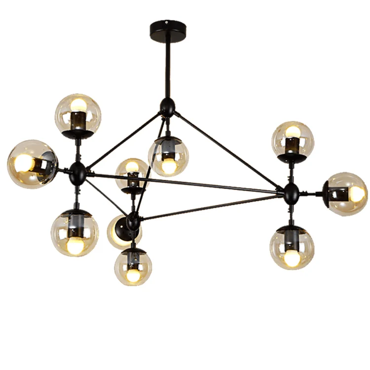 Industrial Decorative Lighting Multi Heads Amber Glass Hotel Restaurant Pendant Lamp Popular Chandelier Light