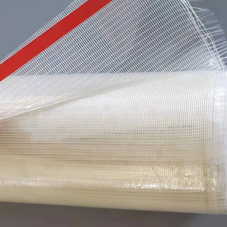 clear transparent fiberglass reinforced self adhesive 2 way cross weave filament tape in log rolls