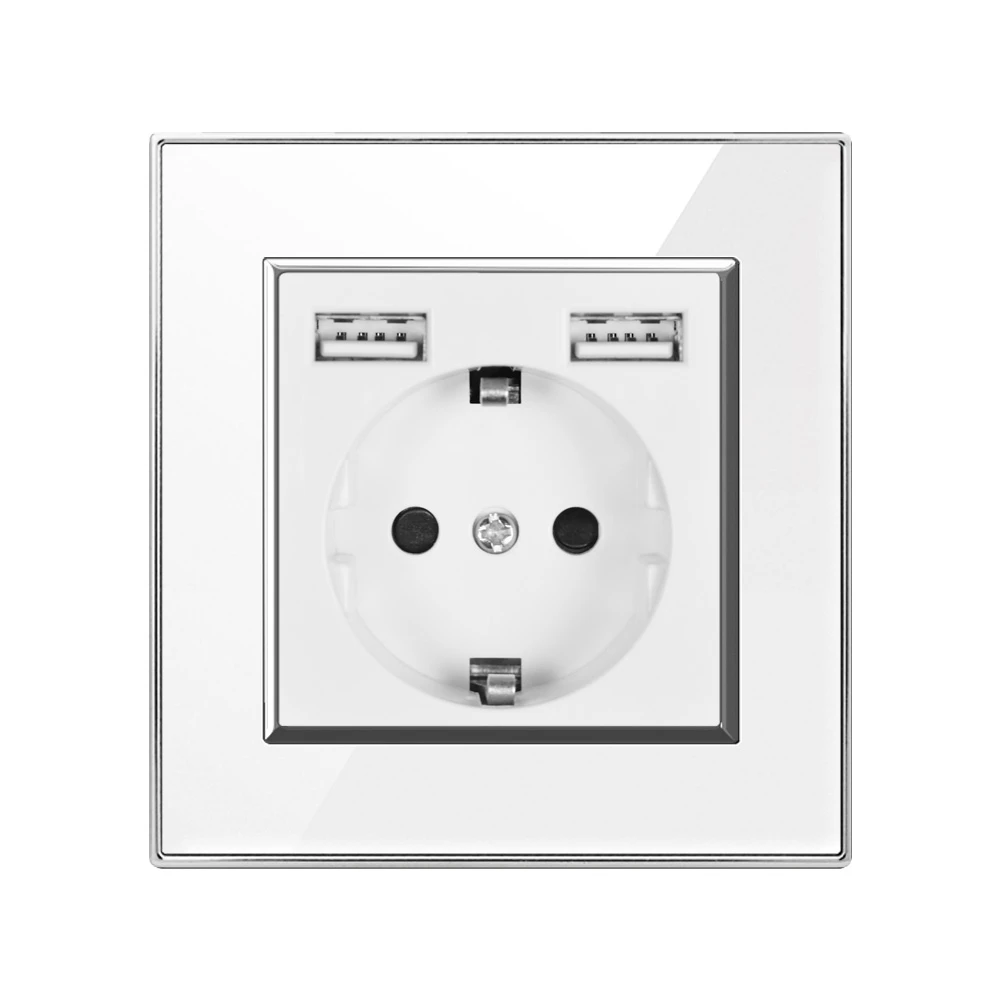 Европейская розетка питания SRAN с usb, 16 А, два выходных порта, 5 В, 2,1 А, белая кристаллическая акриловая панель с железной пластиной, 86*86 мм