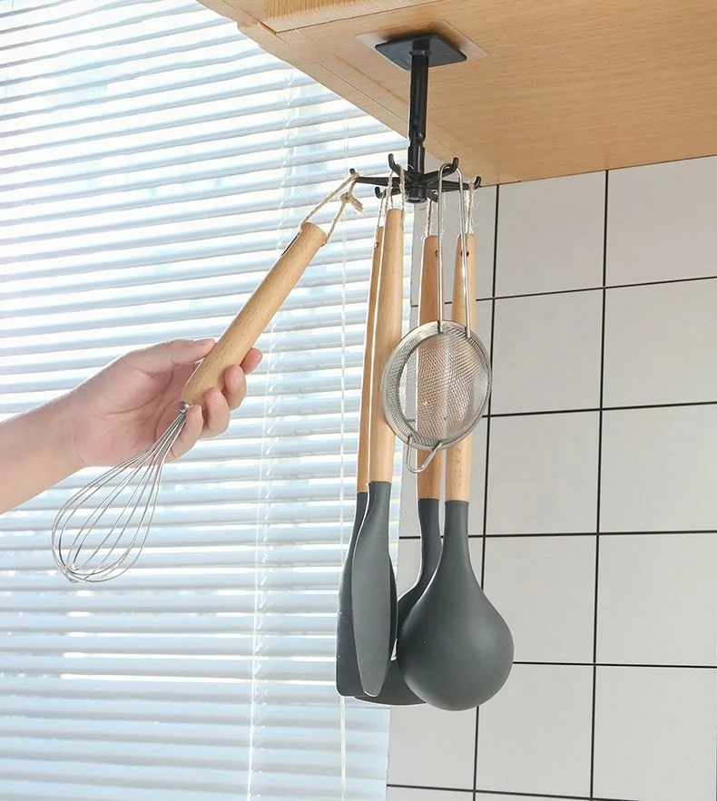 No Punching Strong Adhesive Hanger Kitchen Multifunctional Rotating Rotating Folding Storage Rack