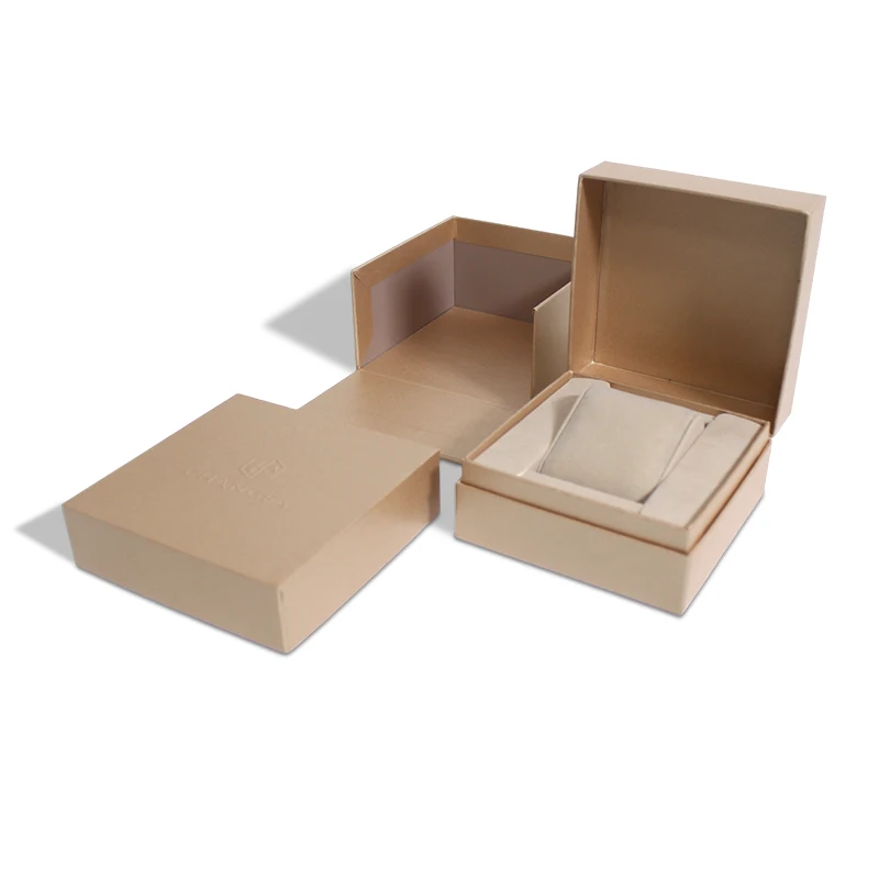 Custom Luxury High Quality Kraft Paper Watch Box Single Matte Empty Case Embossed Logo Stamping Handling Coated Paper Box