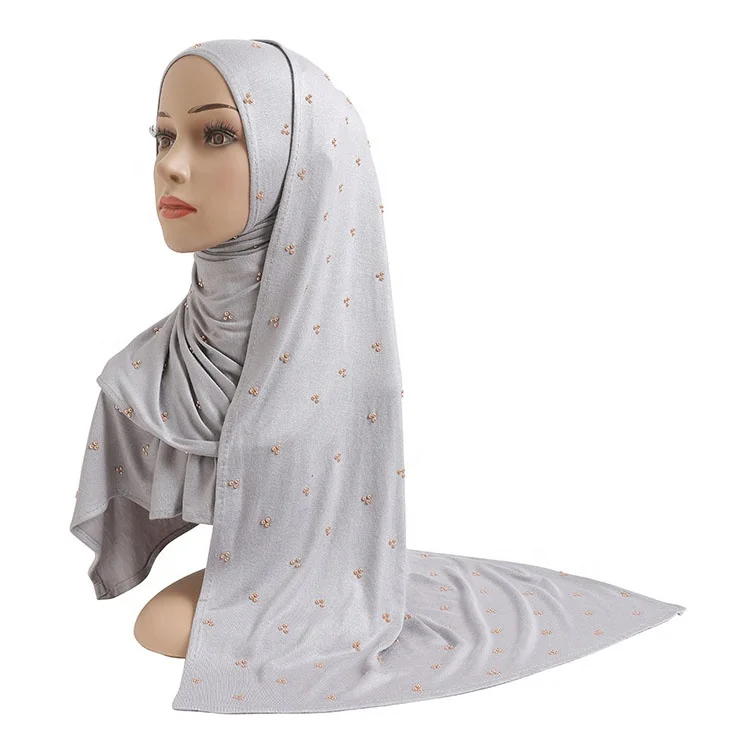 In Stock High Quality Muslim Women Full Pearls Premium New Model Hijab Jersey Hijab With Beads