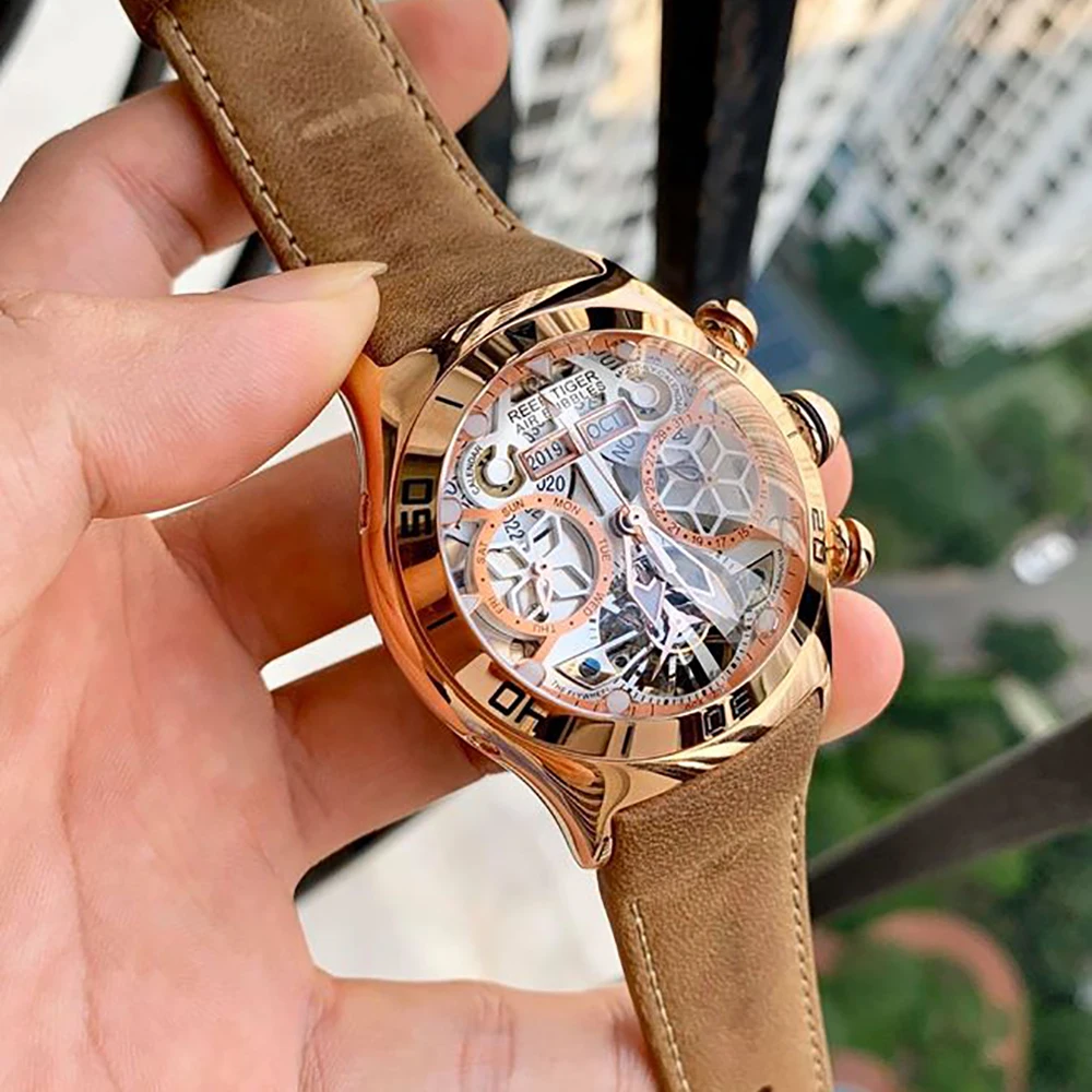 Mechanical Sport Skeleton Dial and Hands Year Month Date Day Watch Luminous Black Steel Automatic Watch For Men