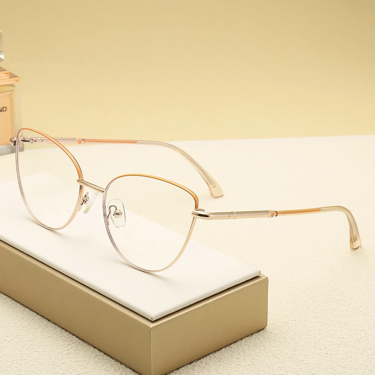 durable computer optical reading bluelight gold metal cat eye brown pink monturas opticas girls women medical glasses frames