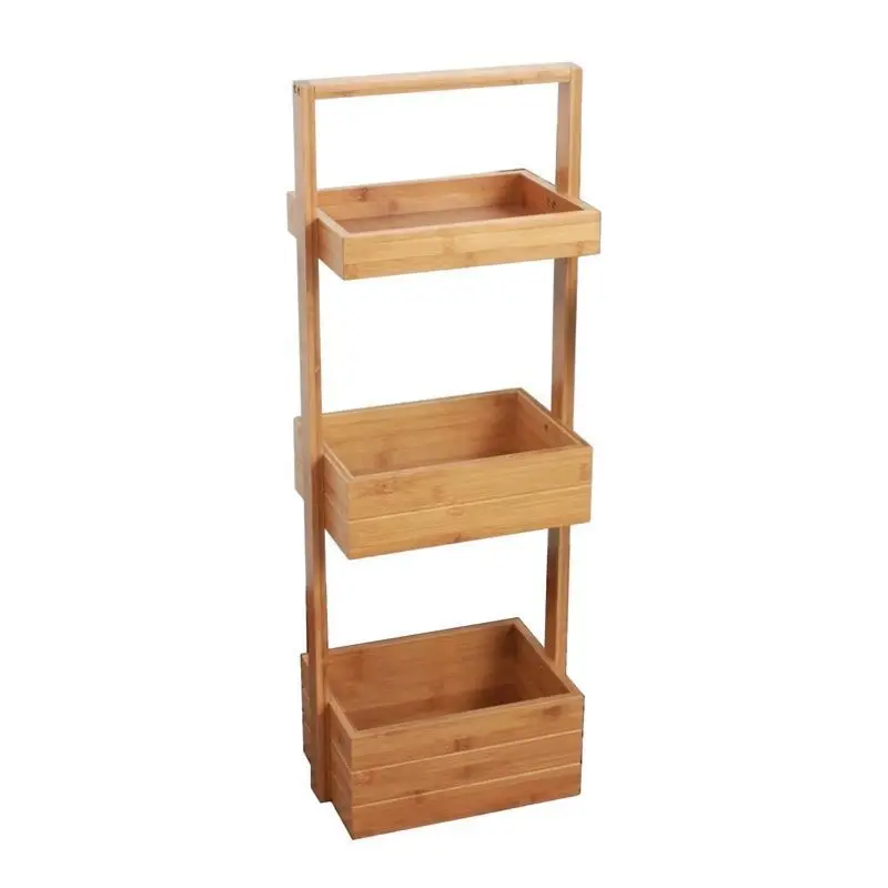  Three Tier Bamboo Natural Home Caddy Free Standing Bathroom Organizer Kitchen Accessory Storage Rack Decorative Living Room