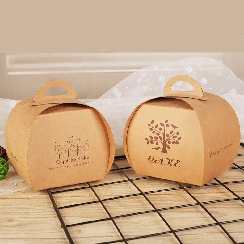 Customized Exquisite Foldable Handle Kraft Paper Cupcake Mousse Cake