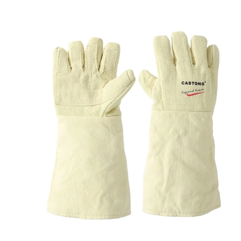 Withstand 1000 Degree Celsius Reinforced Yellow Para-aramid Twill Fire Retardant Anti-scalding Extreme Heat Resistant Gloves