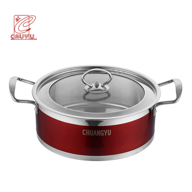 6Pcs Red Italian Stainless Steel Cooking Pot And Pan Cookware Set For Induction Cooker