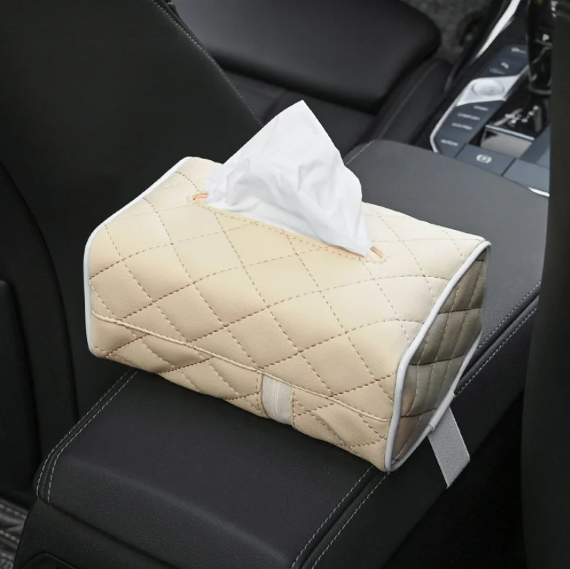 Wholesale Custom Logo Car Tissue Boxes Modern Rectangular PU Leather Armrest Napkin Holders High Quality Paper Office Car Use