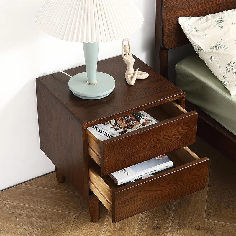 Mid Century Modern Walnut Solid Wood Nightstand with 2 Drawers Bedside Table and End Side Table for Bedroom