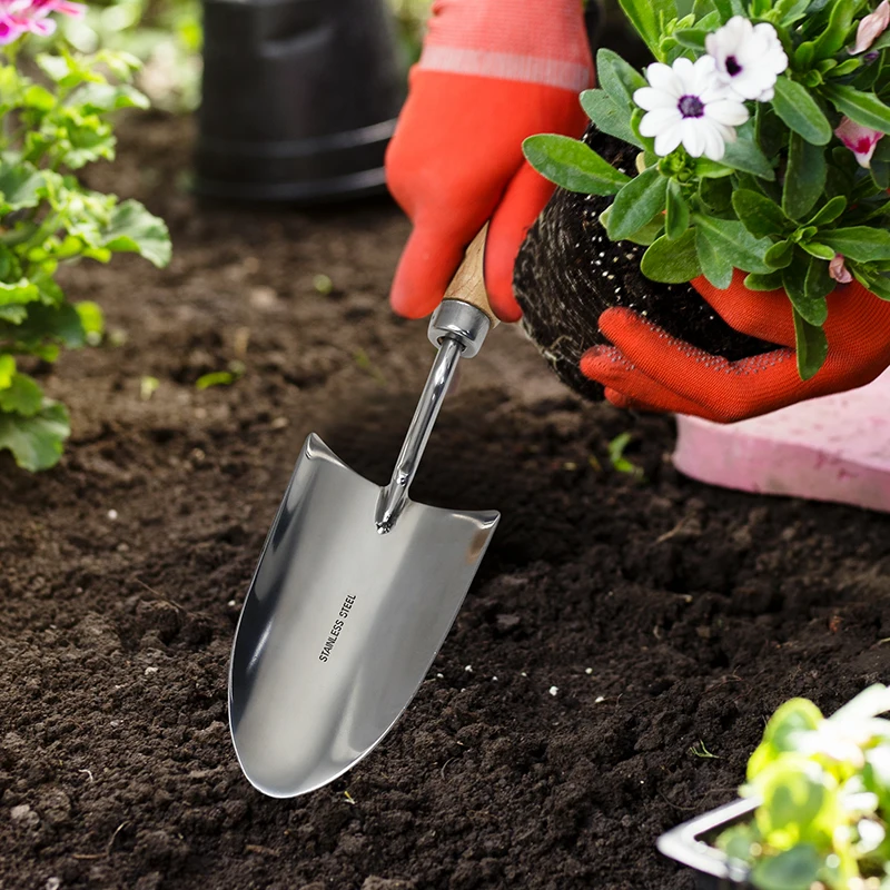 New Design 3Pcs Wood Handle Garden Hand Tool Stainless Steel Shovel Rake Planting Gardening Tools Set