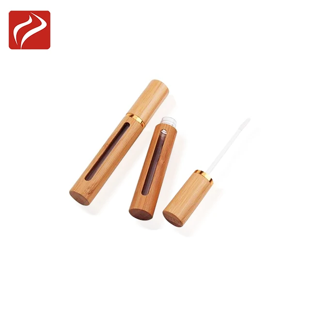 Fancy Bamboo Lip Balm Containers Cosmetic Tube Empty Bamboo Lipstick Tube with Brush