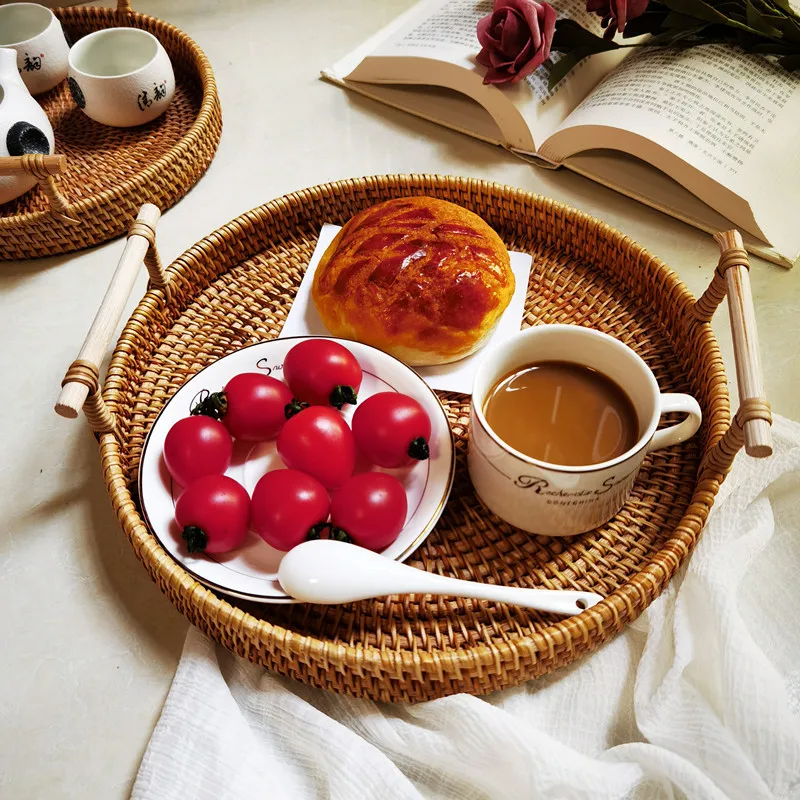 Top Quality  Typical 3pcs Set Picnic Storage Basket For Food Bread Fruit Serving With Wooden Handle