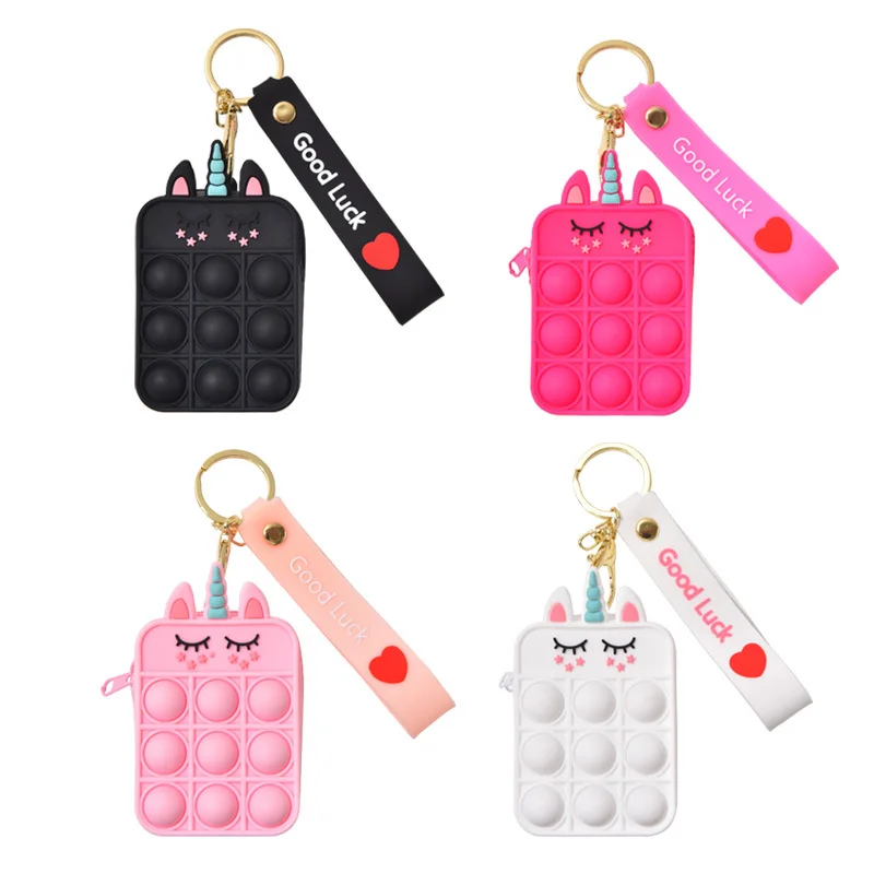 Multi-use Coin Purse Bag 2021 New Silicone Stress Squeeze Reliever Push Bubbles Toy For Kids Push Pop Keychain