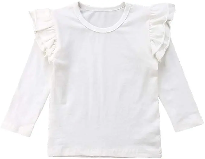 
Kids Toddler Baby Girls Ruffle Long Sleeve T-Shirt Top Blouse Solid Cotton Basic Tees Plain Shirt 