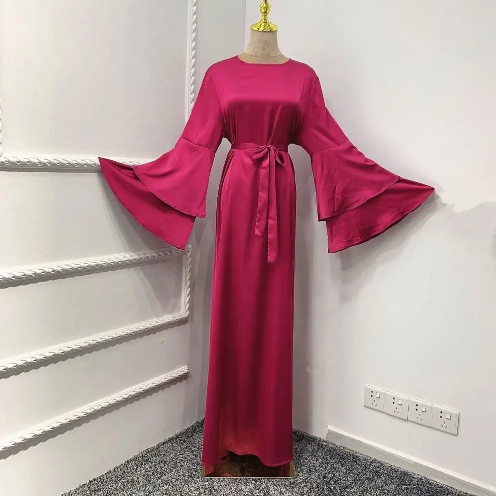 2021 modern fashion satin abaya ruffles sleeve Ramadan Muslim dress women  Dubai Turkish  long dress muslim islamic clothing