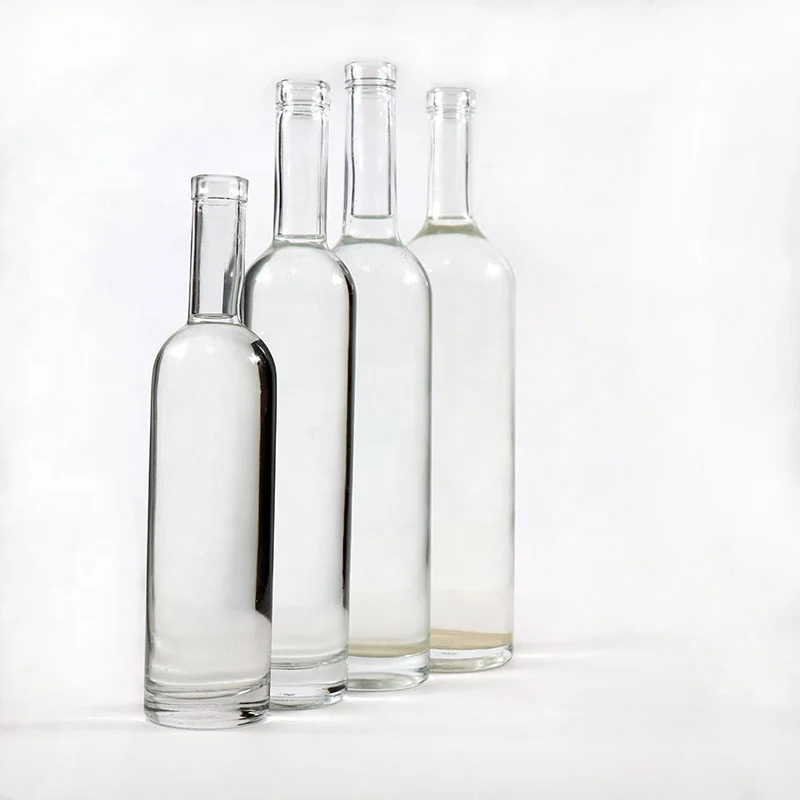 Wholesale  Glass Liquor Bottle Cork 375ml 500ml 70cl 75cl  Whiksy Gin Rum Tequila Vodka Round Bottle Super Flint Glass Bottle