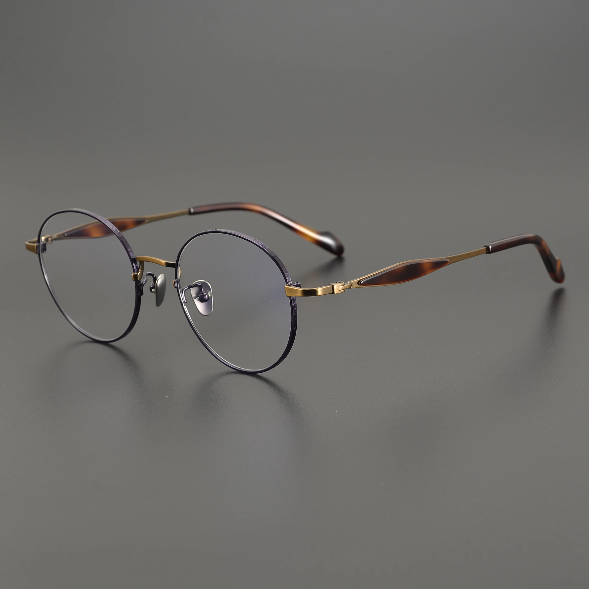 Classic retro round metal titanium spectacle frames high quality trendy unisex flat myopia glasses frame