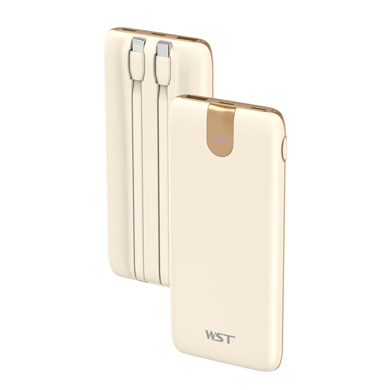 Hot Sale 10000mAh Travel Power Bank Slim Battery Pack LED Display Portable Mobile Phone Charger Built in with Cables