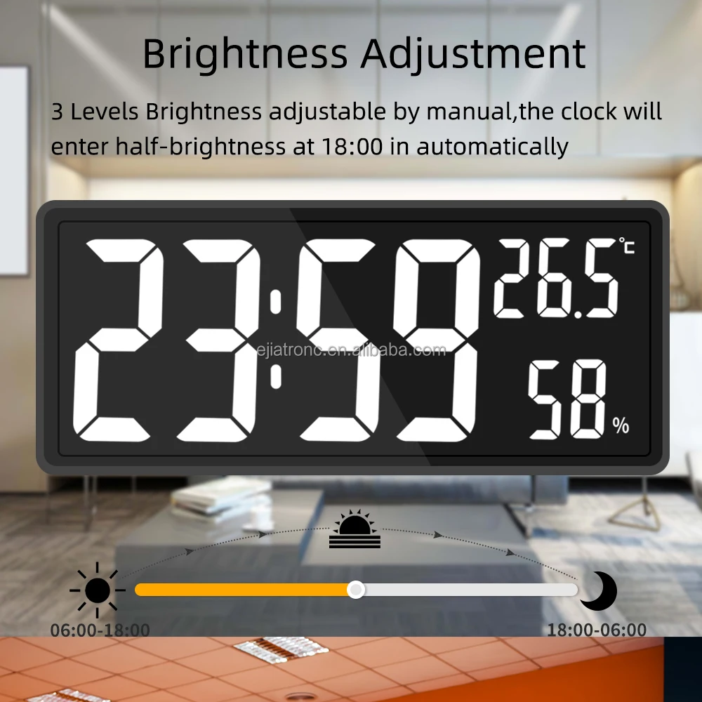 15 inch Large LED Wall Clock Big Digit Display Digital Alarm Clock