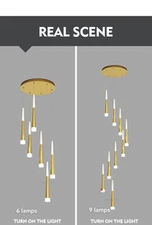 Creative modern simple duplex spiral staircase chandelier loft villa hollow long chandelier LOFT lamps