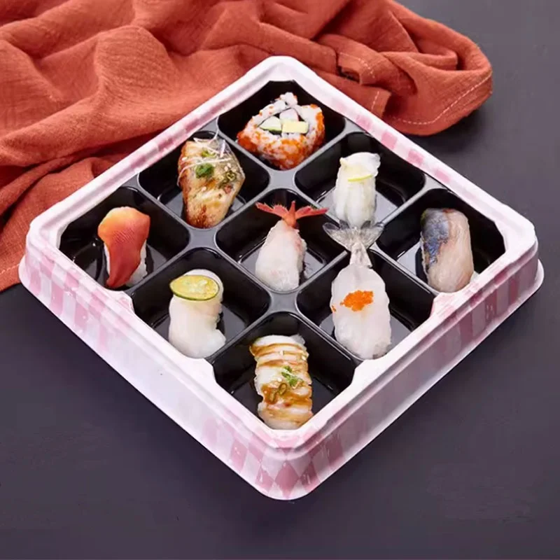 Square 9 compartment Take-out Sushi Trays Disposable Sushi Salmon Sashimi Platter Japanese-style Packing Box