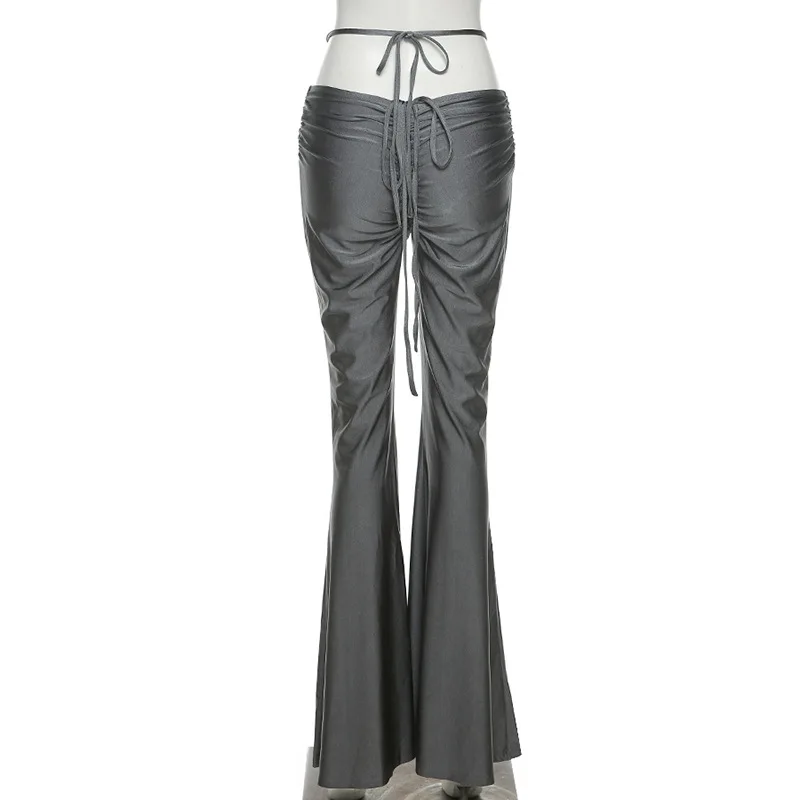 Fashion trend trouser women plus size sexy drawstring solid color slim fit flare pants