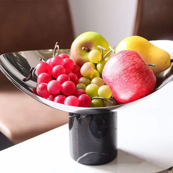 Light luxury Home Decorative Serving Candy Tray Stainless steel Dry Fruit Plate Serving Tray Marble Fruit Bowl