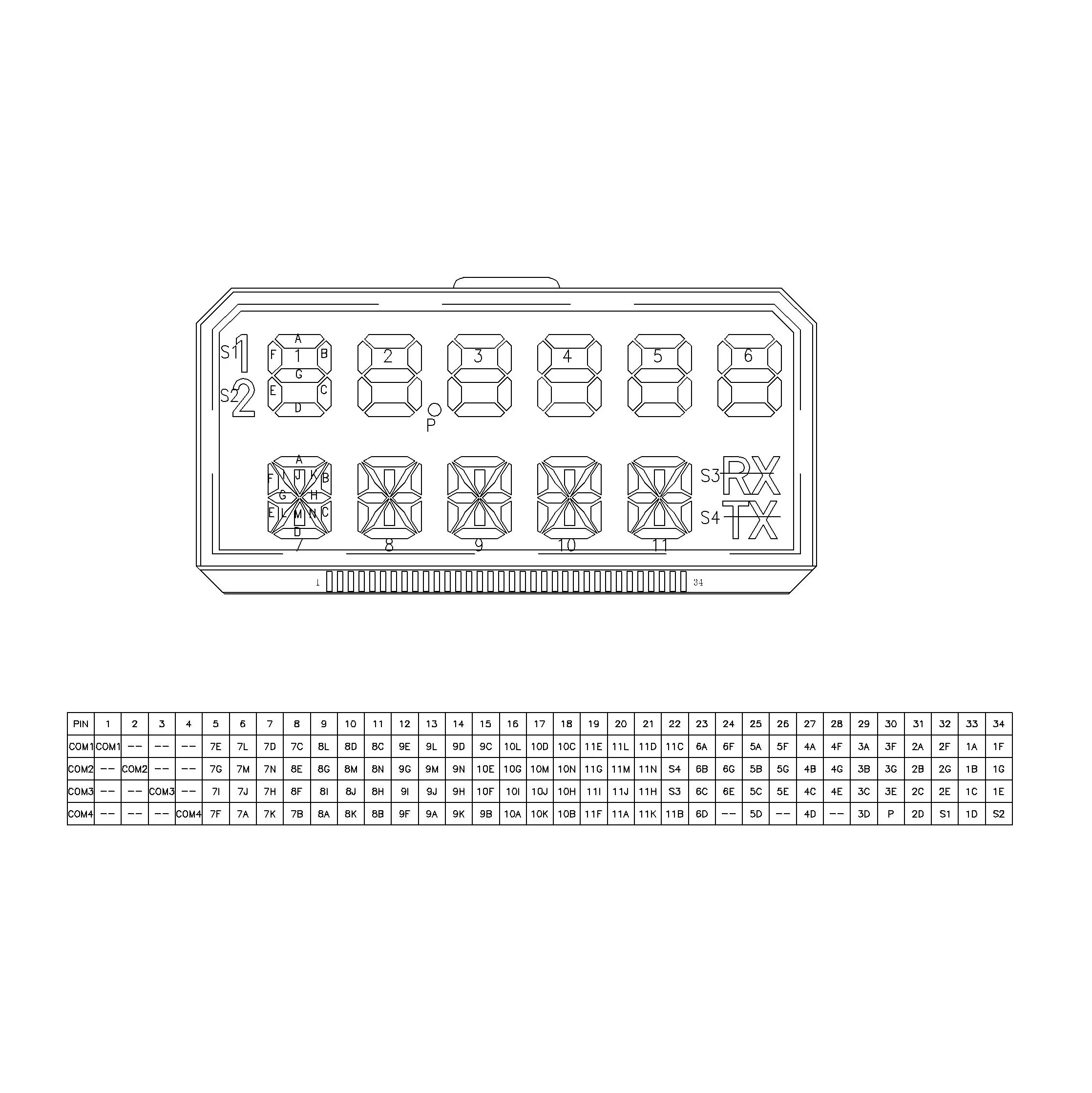  irregular shaped lcd 1.9 inch 11 digit character white on black VA transmissive ultra bright 6 7 segment