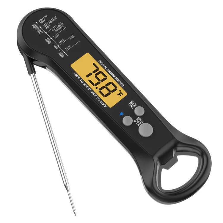 Digital Waterproof Meat Thermometer Instant Read Kitchen Grilling Cooking Food Thermometer with Bottle Cap Opener for BBQ