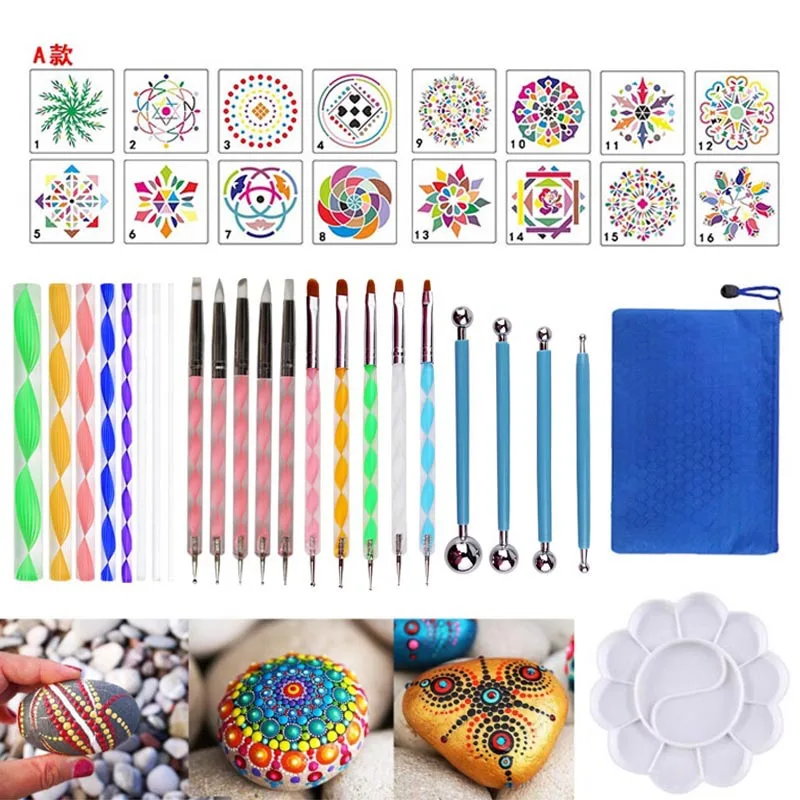 
40 Pcs Mandala Dotting Tools Stencils Kit for DIY Rock Color Painting 
