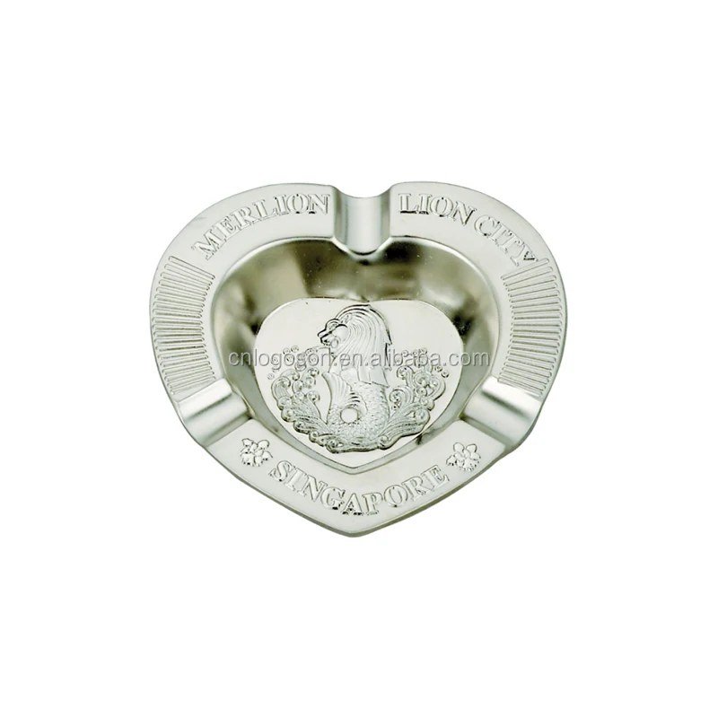 High Quality Singapore Lion Tourist Gift Ashtrays Silver Heart Custom Metal Ashtray