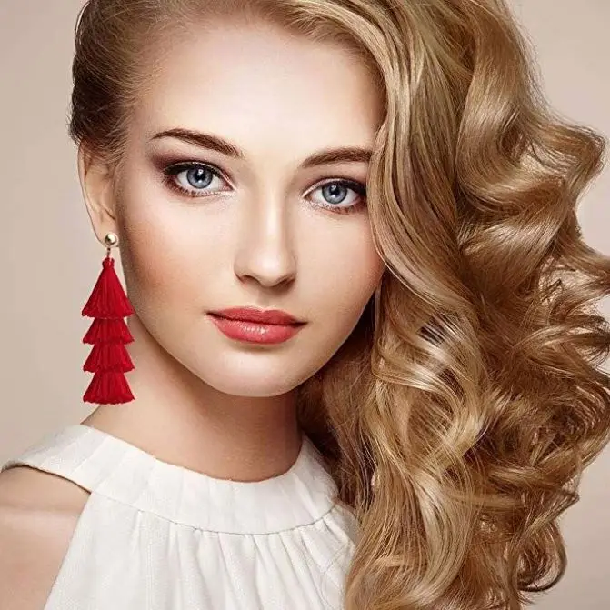 Tassel Earrings Layered Long Thread Ball Dangle Bohemian Tiered Drop