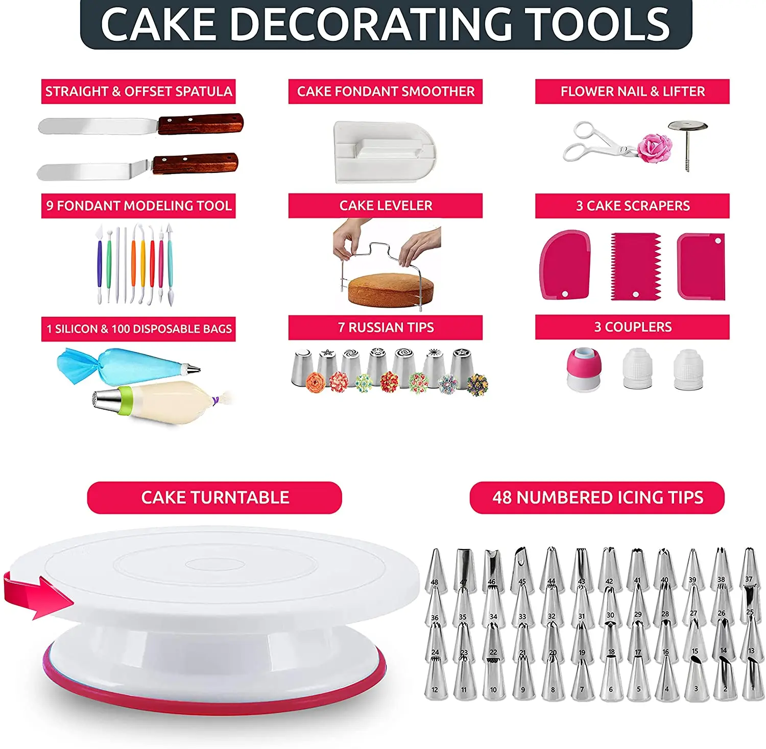 Cake Decorating Supplies kit with baking supplies for Beginners 360 PCs- Springform Pan Set -Cake Turntable