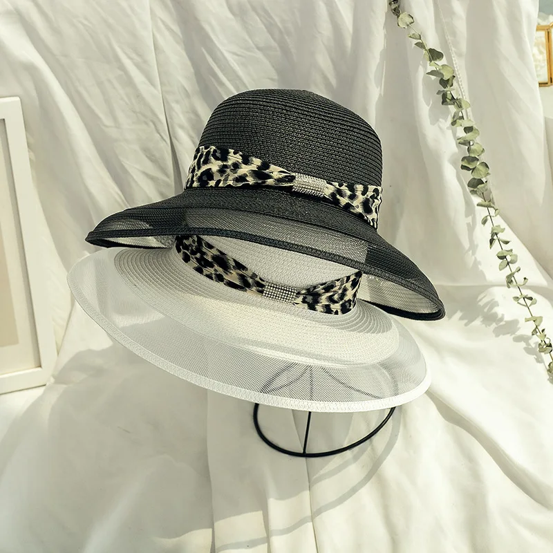 New Arrival Summer and Autumn High Quality Beach Leopard Ribbon Straw Sun Hats