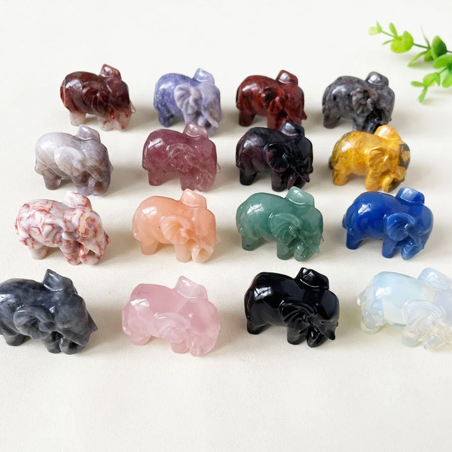 5cm Natural Mixed Stone Elephant Statue Carved Gemstone Crystal Figures Crystal Elephant Statue For Home Decoration