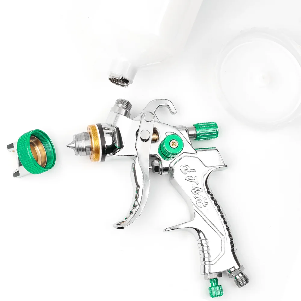 High Quality HVLP Green Paint Spray Gun with 1.4/1.7/2.0mm Nozzle, 10 Paint Filters and Pressure Gauge,600ML Airbrush For Car.