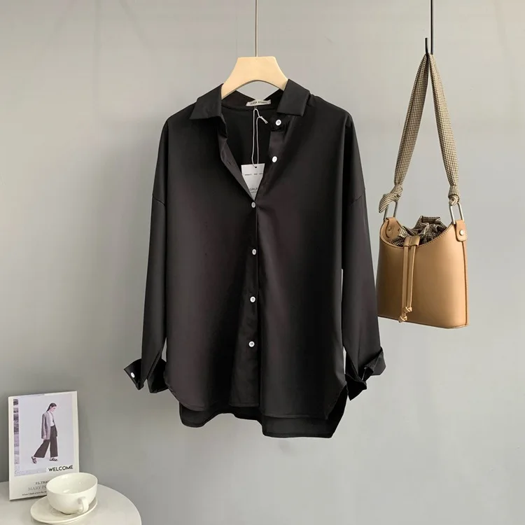 Women Blouses Office Lady Cotton Oversize Plus Size Tops White Black Long Sleeve Spring Autumn Korean Fashion Shirts