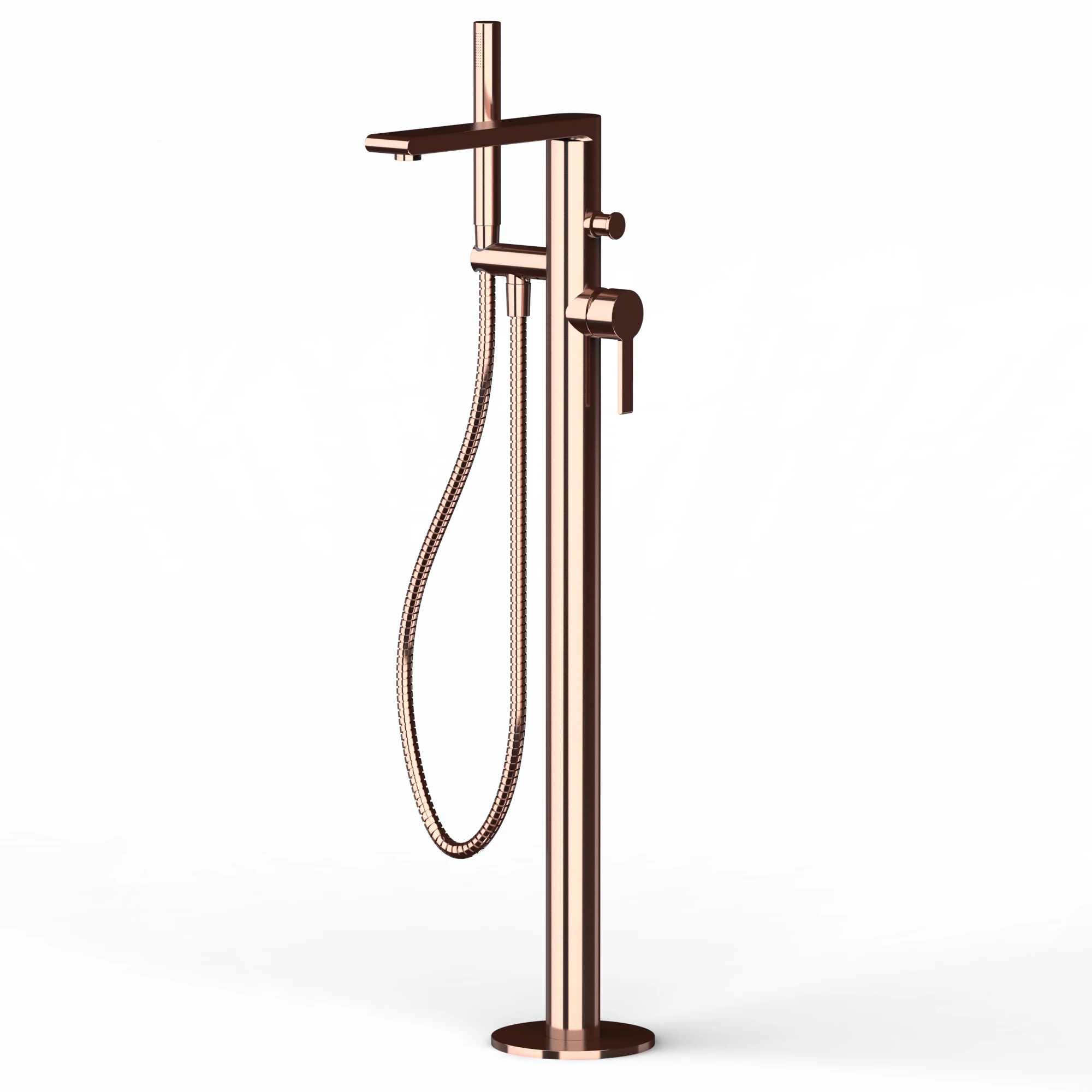 Rose Gold floor Standing Bathtub and Shower mixer with hand shower and holder modern Bathroom faucet