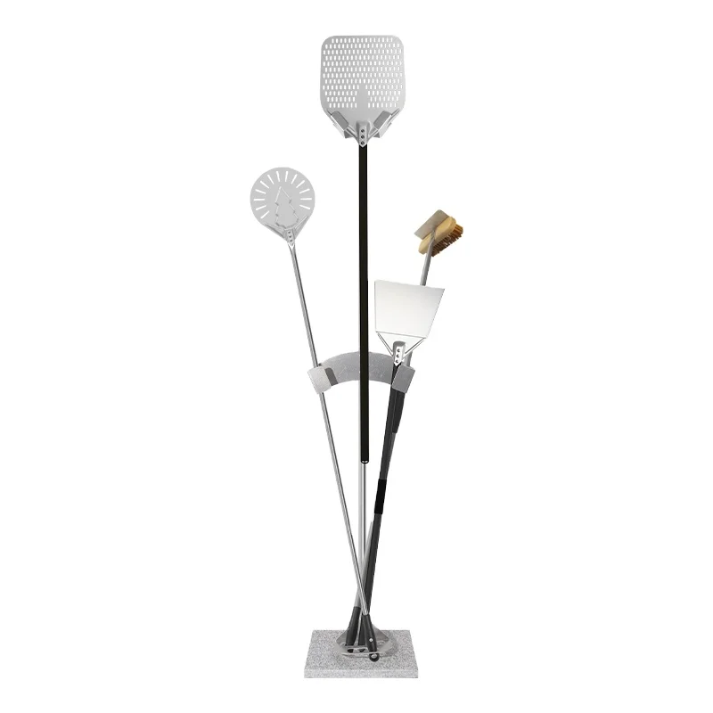 304 stainless steel Pizza peels rack with marble pole single side pizza brush pizza Peel kit with freestanding tools holder