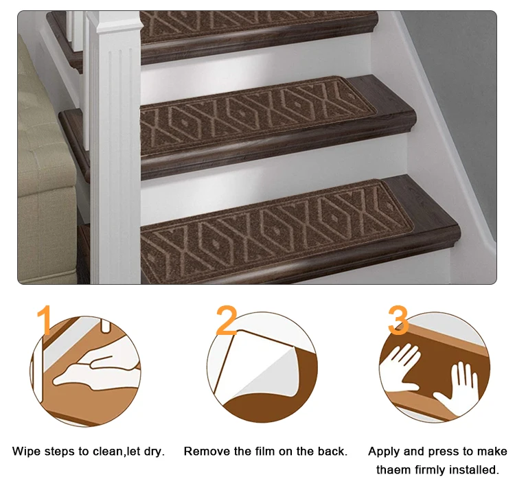 Wholesale modern design Nonslip self adhesive stair carpet mat pvc backing black non slip stair step mat