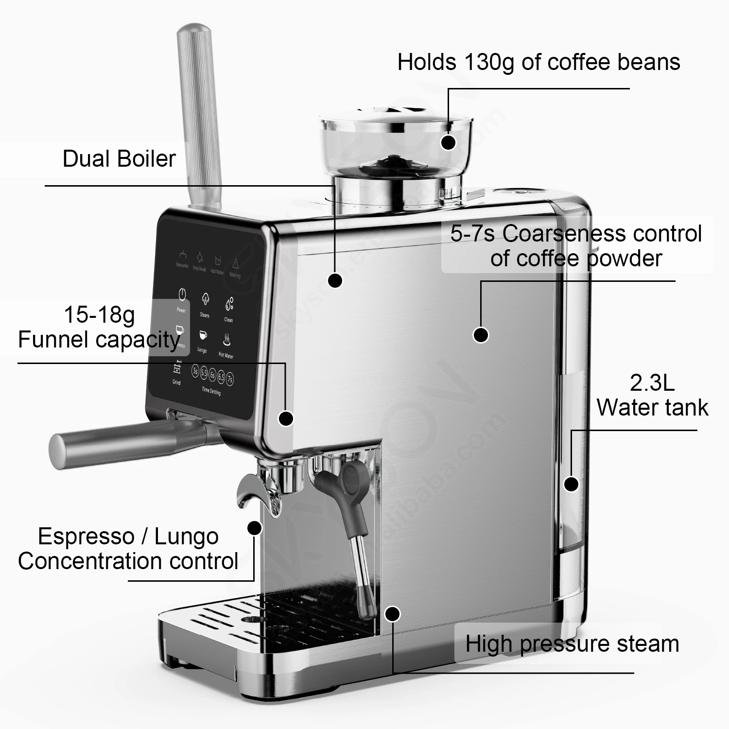 Hot Sale Multifunctional 3in1 Semi-Automatic Coffee Maker Electric 220v Espresso Coffee Machine With Grinder For Home