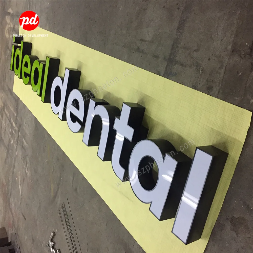Custom 3d Led Light up Illuminated Channel Letter Sign Front Lit Metal Shop Banner Acrylic Dental Signs