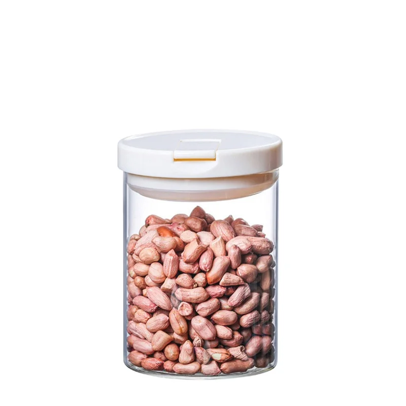 Manufacture  500ML/800ML/1200ML column high borosilicate food storage jar with plastic lid