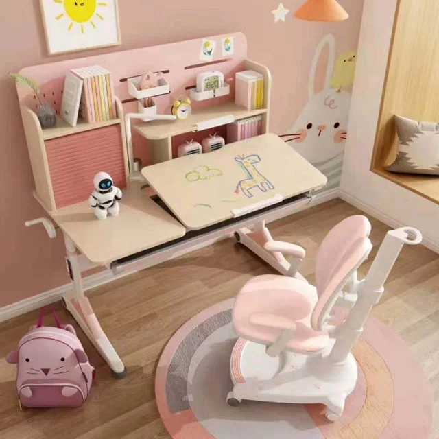  Top Natural Rubber Wood Children Desk Study Table and Wing Back